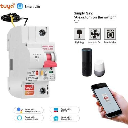 Smart Life(tuya) 1P WiFi Smart air switch din rail overload short circuit protection with Alexa google home for Smart Home