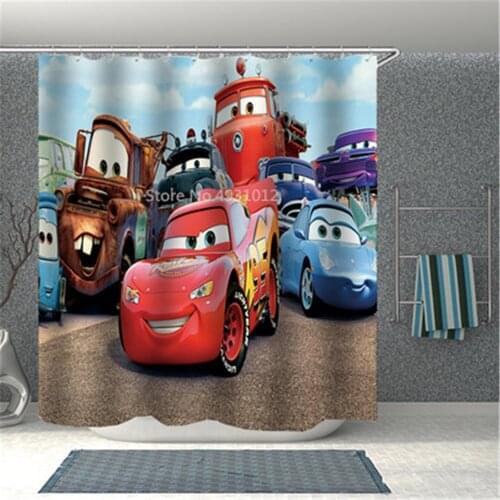 Disney Lightning McQueen 95 Car Waterproof Fabric Bathroom Shower Curtain Bath Curtains With Hooks Rings for Girls Boys Gifts