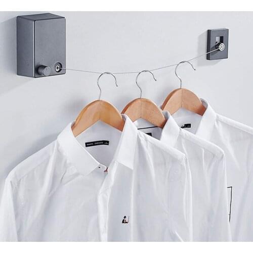 Retractable Indoor and Outdoor clothesline Rack Drying Clothes Hanger for Balcony Bathroom Shrink Rope Wire Wall Mount Rack Blac