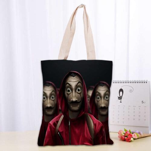 La casa De Papel Canvas Tote Bag Cotton Cloth Shoulder Shopper Bags for Women Eco Foldable Reusable Shopping Bags 0406