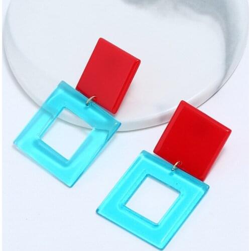 Square Yellow Acrylic Earrings For Women Blue Geometric Hollow Statement Earrings Fashion Jewelry Handmade Gift 2018