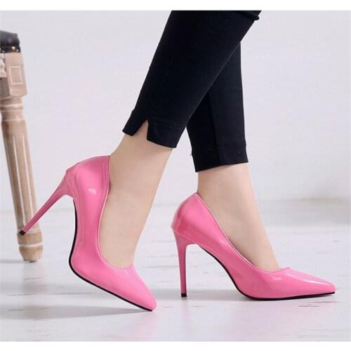 2020 Plus Size 35-44 HOT Women Shoes Pointed Toe Pumps Patent Leather Dress High Heels Boat Shoes Wedding Shoes Zapatos Mujer