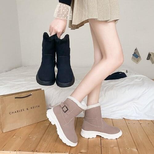 2021 winter new snow boots womens suede sponge cake bottom non-slip plus velvet thickening comfortable and warm womens shoes