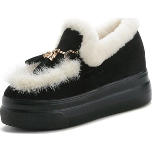 Koznoy 8cm Genuine Leather Women Snow Boots Ankle Fur Warm Plush Platform Wedge Hidden Heel Women Winter Shoes botas de mujer