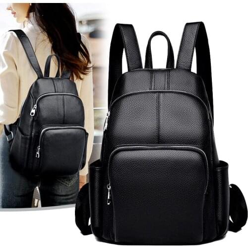 Genuine leather Women Backpack Travel Shoulder Bag Sale High Quality Girl Multifunctional Small School Backpack For Women Black