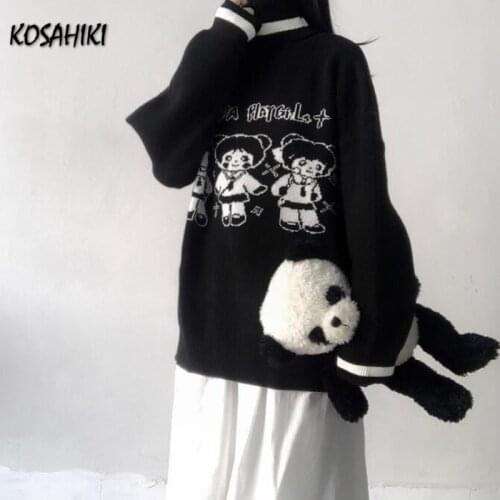KOSAHIKI Harajuku Cartoon Girl Sweater Women Turtleneck Pullover Japanese Kawaii Streerwear Female Sweet Knitted Jumper Pull
