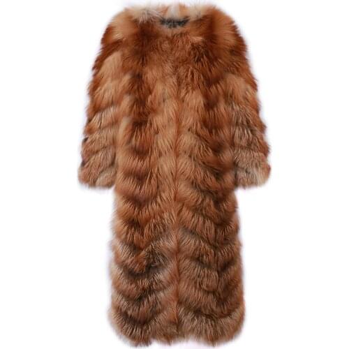 YOLOAgain Winter Warm High Quality Women Ladies Long Natural Fox Fur Coat Plus Size Luxury