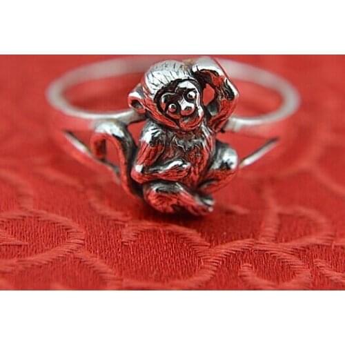Carve jewelry zodiac monkey female 999 sterling silver ring finger Thai silver auspicious animal ring silver effect