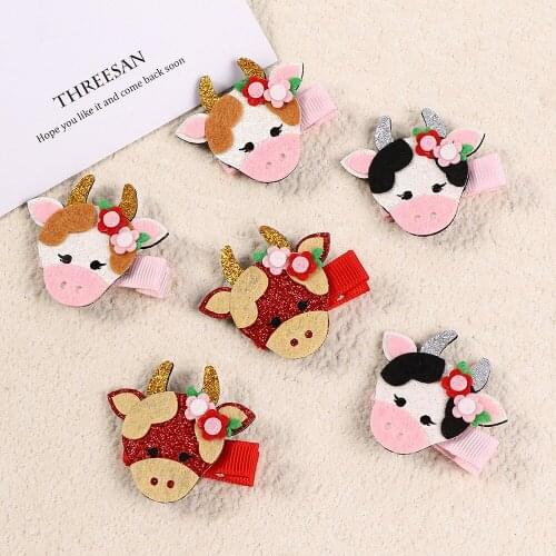 1PC New Lovely Cow Girls Hair Clips Kids Hairpins Classic Hair Barrettes Cartoon Children Hair Accessories Princess Headwear