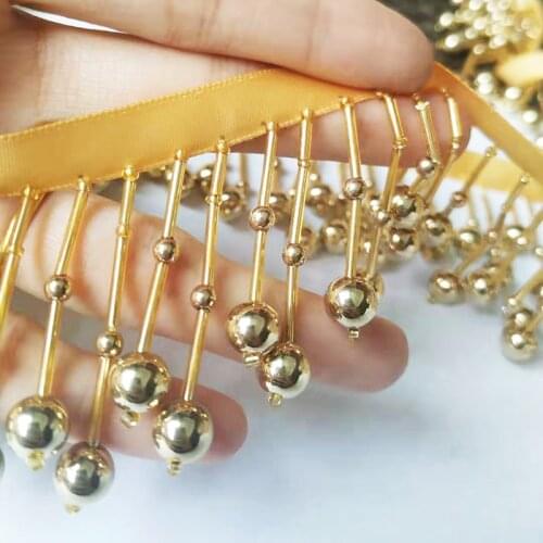2Yards Long Pearl Fringe Beaded Lace Trim Garment Dress Tassel Lace Decoration Shoes Ornaments Gold Hanging Bead Curtain Sewing
