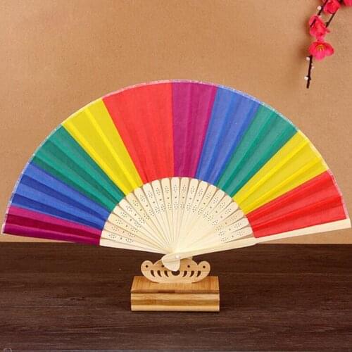 20pcs Lot/lot New arrived 21cm Rainbow Wedding Party Hand Fan Event Party Gifts Hand Fan