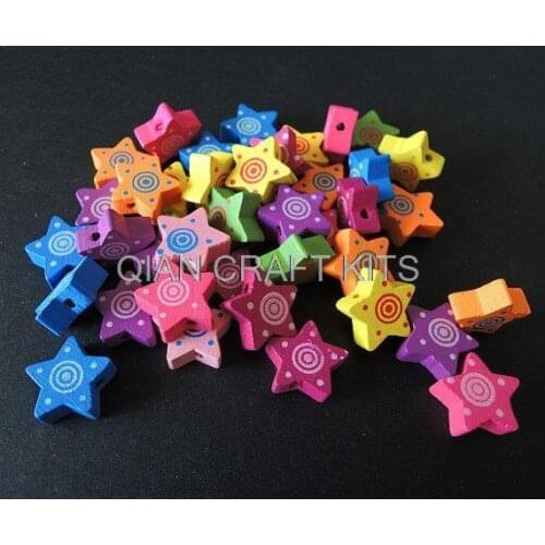 300pcs 20mm Rainbow Color Star medium size lolly Wood wooden Beads for your handicraft big lolly star D25