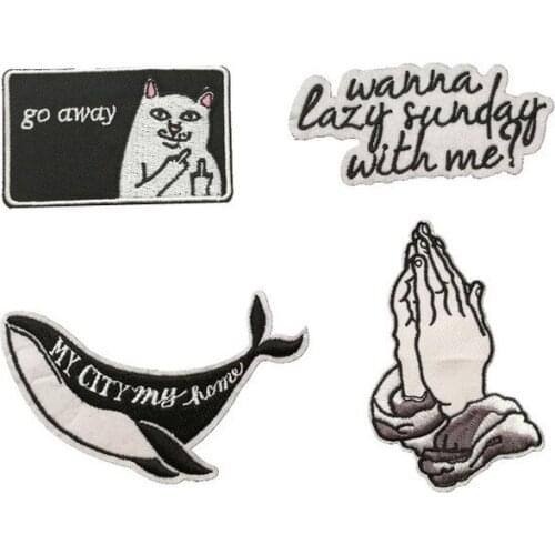 50pcs/lot Vintage Embroidery Patch letter Animal Cat Fish David Hand Backpack Clothing Decoration Iron Heat Transfer Applique