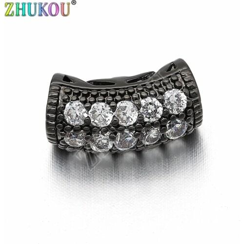 6*13mm Brass Cubic Zirconia Curved Tube Beads, Mixed Color, Hole: 3.5mm, Model: VZ162