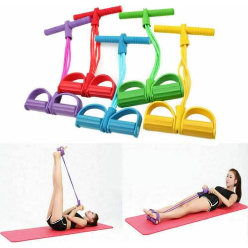 US Foot Pedal Puller Pedal Pull Rope Resistance Yoga Exercise 4-Tube Sit-up Fitness Equipment Shaping Exerciser