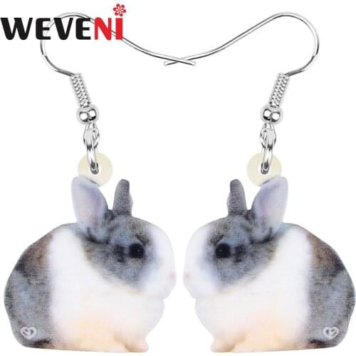 WEVENI Acrylic Easter Gray Hare Rabbit Bunny Pet Earrings Long Printing Animal Dangle Drop Jewelry For Women Kid Gift Decoration