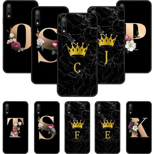 Phone Case For Huawei Honor 9X 10 9 20 8X 8A 8S 7X 7A i A Pro Play Lite Black Cover Coque Luxury Shell Alphabet 26 Letters