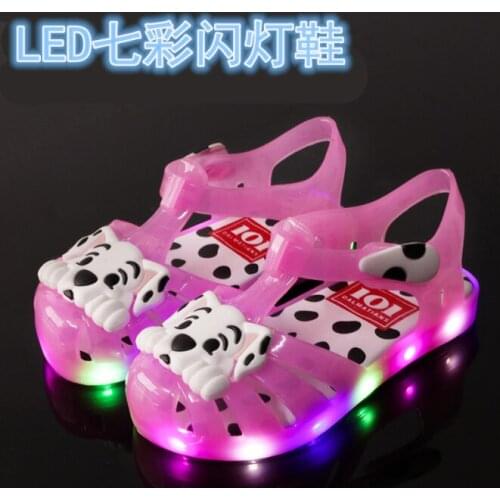 2021 New Jelly Kids' Sandals Open Toe Princess Shoes Luminous LED Flashing Girls' Shoes Summer Spotted Dog Boy Cartoon Sandals