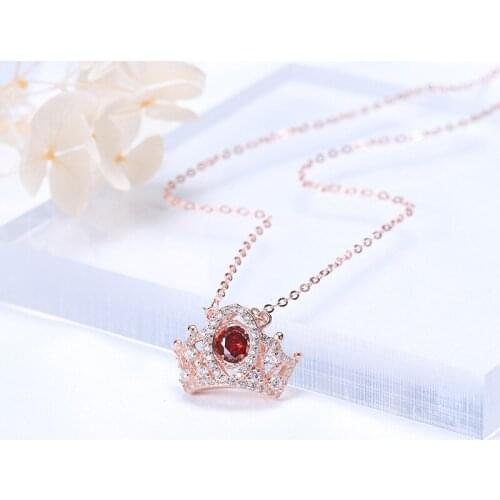 S925 Sterling Silver elegant crown smart jump Necklace Queens Crown Princess Blue Crystal clavicle chain