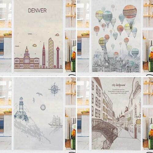 City hot air balloon pattern electrostatic frosted glass film living room bedroom kids room bathroom kindergarten window film
