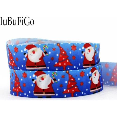 [IuBuFiGo] 25 yard 7/8" 22mm Merry Christmas Printed Grosgrain Ribbon Santa Claus Blue ribbon For Home Decoration