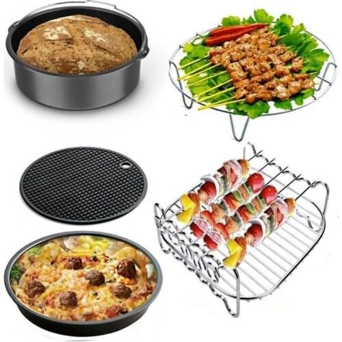 Creative Air Fryer Accessories Kit 5pcs-Roasting Racks with Skewers Silicone Muffin Pan 8" Pizza Pan Basting N0PF
