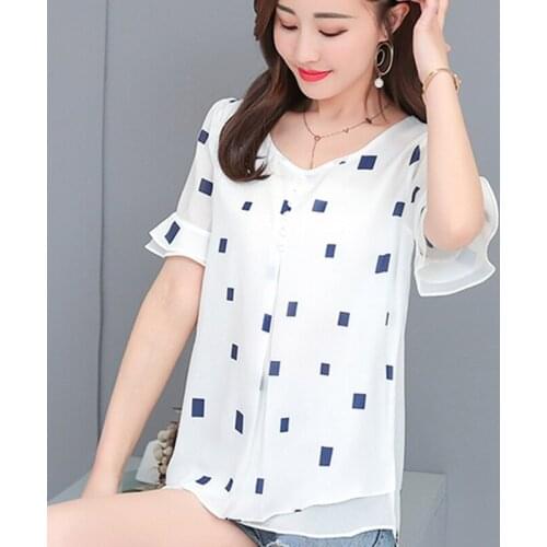 Summer Chiffon Floral Blouse Shirt Short Sleeve womens tops and blouses Plus Size women shirts femme Casual Blusa Mujer 2019 New