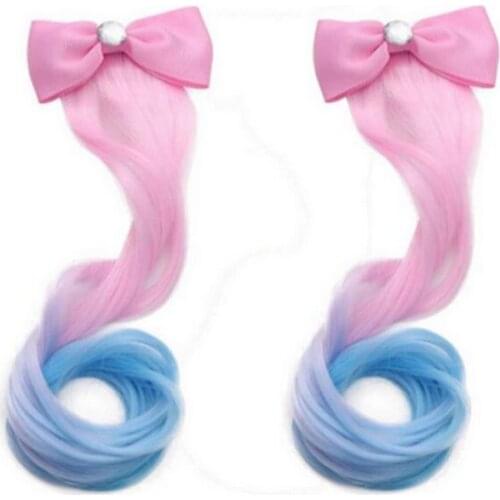 2PCS Cute Hair Bows Princess Dress Up Clips Hair Braided Curly Wigs Clip Headdress Festival Halloween Party Hair Weave Bangs Hai