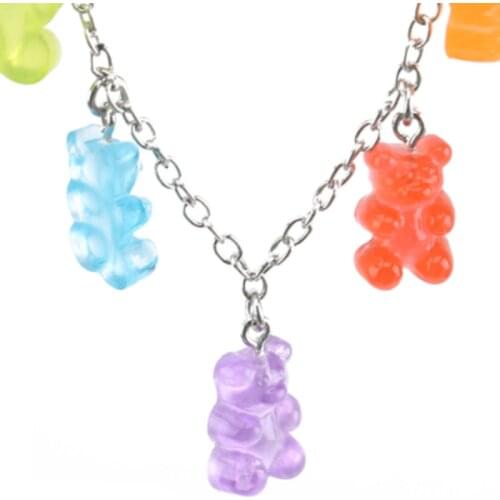 Gummy Mini Candy Bear 7 Color Cute Judy Cartoon Animal Pendants Bear Necklace Stainless Steel Choker Women Girl Bijoux Collare