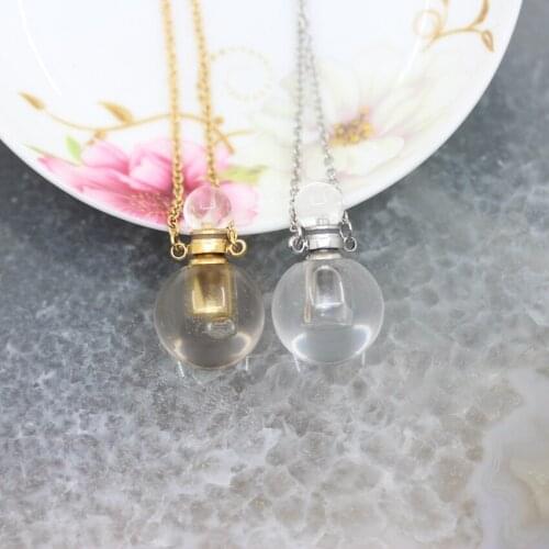 Natural Clear Crystal Round Bead Perfume Bottle gold/silvers Chains Pendants jewelry Bulk ,Faceted Quartz Gems Necklace making