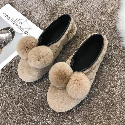 Peas Shoes Female Plus Velvet Cotton Scoop Shoes Womens Shoes Autumn Winter Wear Shun Loafers Slip-On Sapato Feminino W36-87