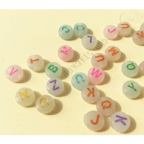 Wholesale 3600pcs 4*7mm Luminous Acrylic Letter Beads Flat Coin Round Shape Plastic Alphabet English Initial jewelry Spacer Bead