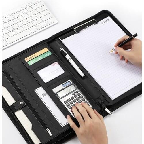 A4 Portable Business Padfolio File Folder Document bag multifunction organizer with writing pad notepad zipper calculator 1320A