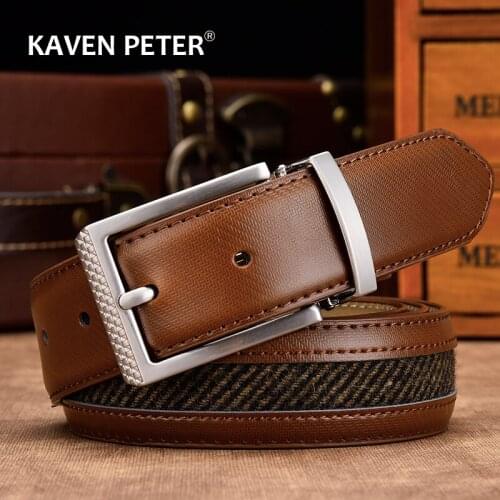 New Belt Male Leather Belt Mixed Canvas Men Strap Genuine Leather Luxury Pin Buckle Belts For Men Cummerbunds ceinture homme
