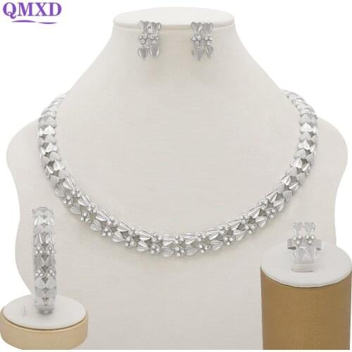 Silver Jewelry Sets Dubai Gold Women Fashion Necklace Wedding Bride Accessory Bracelet ring