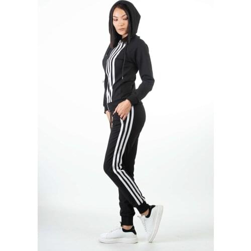 2 yarn Zippered Slash Detailed Hooded Tracksuit Set