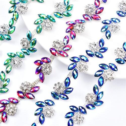 1Meter 2Cm Width Glass Diamond Chain Colorful Acrylic Horse Eye Rhinestone Flower Trimming Diy Decorative Garment Accessories