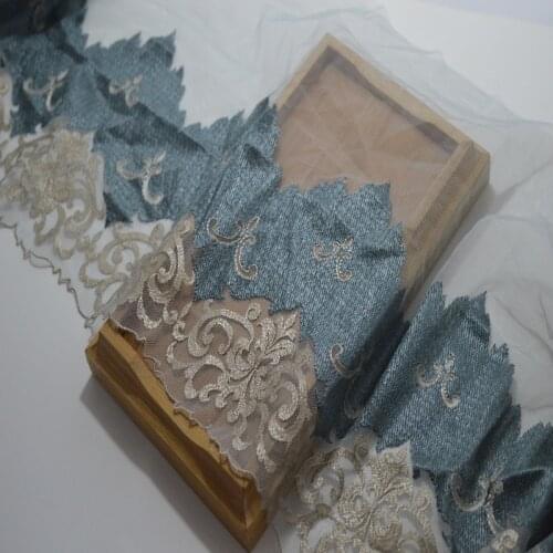 26cm wide(2yds/lot)dark green,transparent gauze brown floral Embroidery lace fabrics embroidered lace trim 18072101