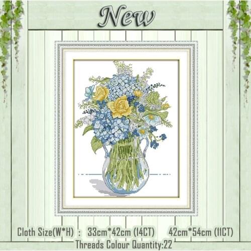 Blue flowers vase beautiful painting counted printed on the canvas DMC 11CT 14CT kits NKF Cross Stitch embroider needlework Sets