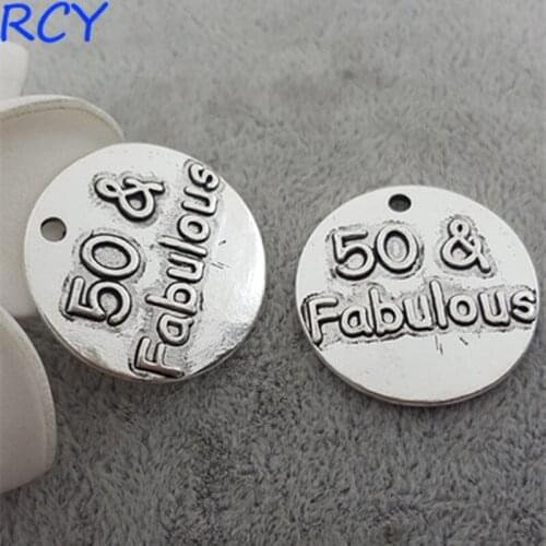 Top Quality 5 Pieces/lot 25mm Letter Engraved 50&Fabulous charm family charms word charms for diy