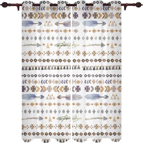 Kitchen Window Curtains Indian Geometric Feather Adult Children Bedroom Decoration Living Room Hanging ClothTreatment Curtains