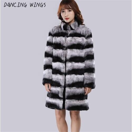 Women High Quality 100% Genuine Rex Rabbit Fur Long Coat Chinchilla Color Winter Jacket casacos feminino