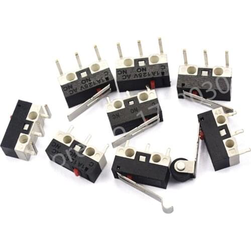 Micro Legged Handle Roller Button Left and Right Curved 3 Pin 1A 125V AC Mini Touch Switch for Mouse 10pcs