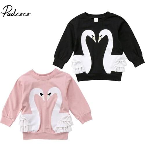 2020 Baby Spring Autumn Clothing Baby Kids Girls Pullover Blouse Cotton Top Swan T Shirt Tee Long Sleeve Cartoon Clothes 0-5T