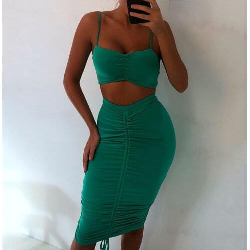 2021 Camisole Pleated Strapless Bust Wrapped Chest Vest + Shorts Two-piece Set Spring And Autumn High-Waisted Skirt Suit