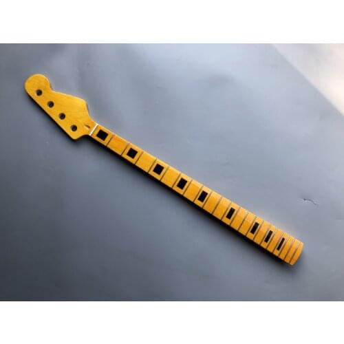 21 Fret 34 Inch 4 String Electric Bass Maple Guitar Neck Yellow Finished Gloss Rectangle BLACK BLOCK Inlay