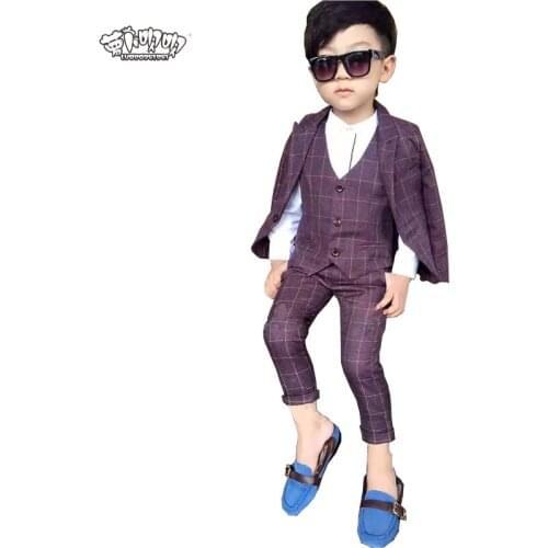 2018 New Boys 3PCS Plaid Formal Wedding School Suit Vest+Coat+Pants Brand Children Party Tuxedos Performance Wear for Boys N69