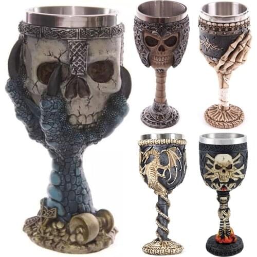 3D Gothic Stainless Steel Creative Skull Water Cup Dragon Skeleton Design for Bar Party Home Stein Goblet Mug Halloween Gifts