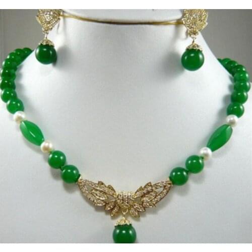 6 colorwhite/black pearl &green JADE red shell necklace pendant earring set can choose