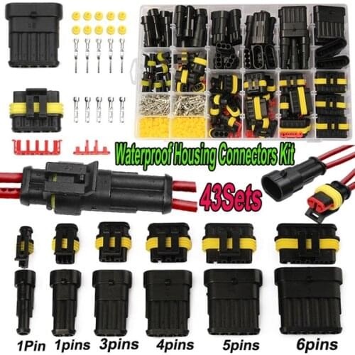 708PCS 1-6Pins HID Waterproof Connectors 43 Sets Car Marine Seal Electrical Wire Connector Plug Truck Harness 300V 12A